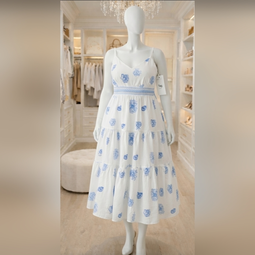 Lilly Pulitzer White Maxi Dress with Blue Floral Print